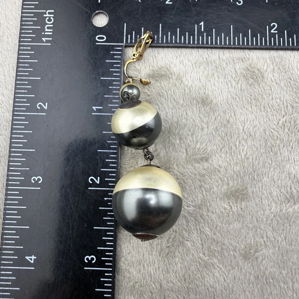 Vintage Estate Clip On Earrings Lot Black White Retro Beaded Dangle 3 Pairs